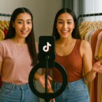 Deux créatrices de contenu TikTok présentent des vêtements colorés dans une boutique