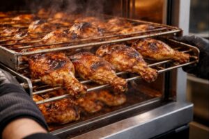 Pilons grillés entre deux grilles à la rôtissoire, illustration du poulet pas cher