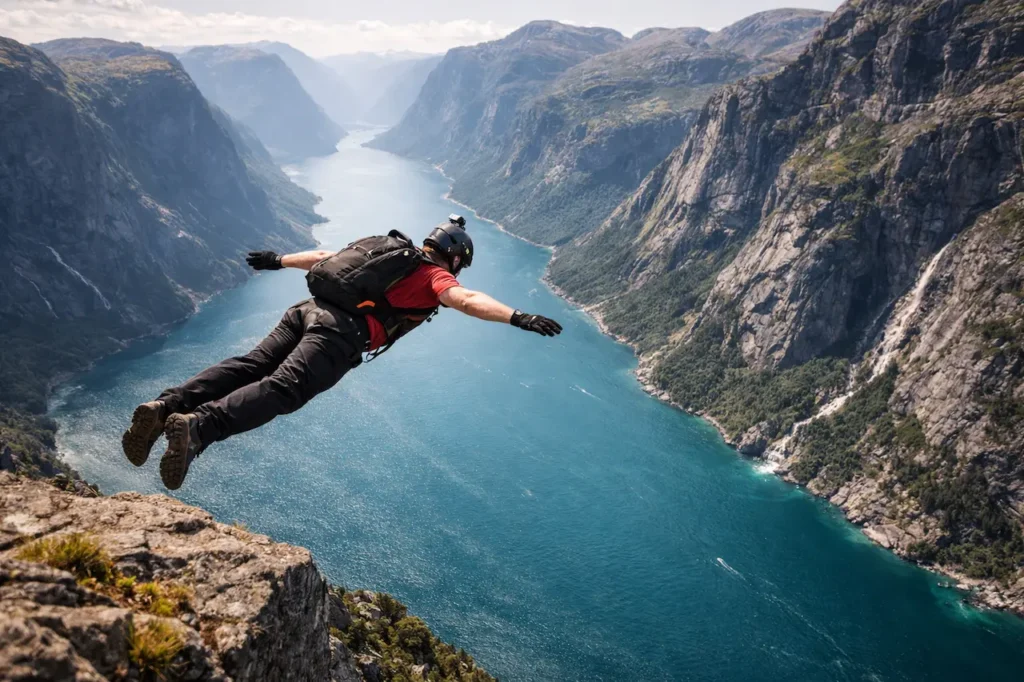 Base-jumper-au-moment-du-saut-depuis-une-falaise_YBLOPTIMA.FR_-1024x682 Sports extrêmes : quand l'adrénaline rencontre la performance