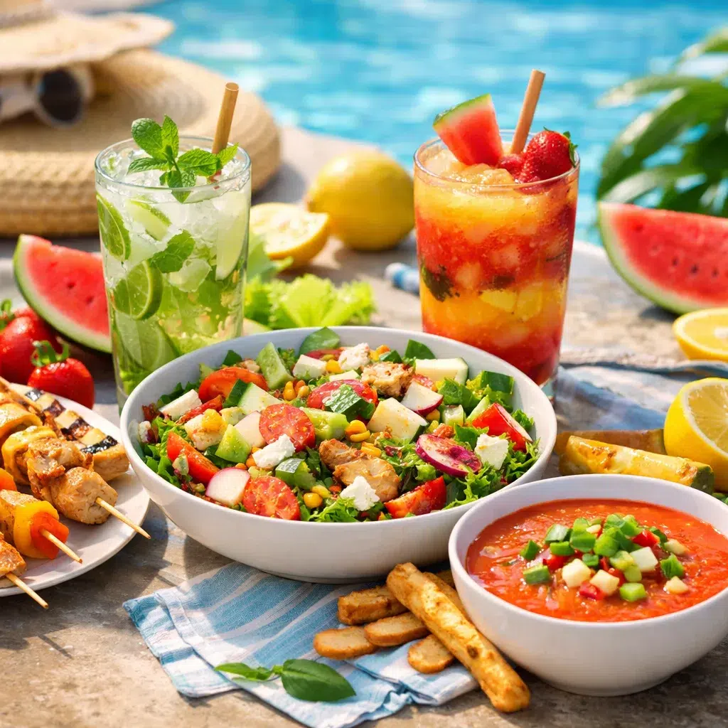 Recettes-fraiches-ete-2025-–-salade-healthy-brochettes-et-gaspacho_YBLOPTIMA.FR_ Les recettes fraîcheur incontournables de l’été 2025