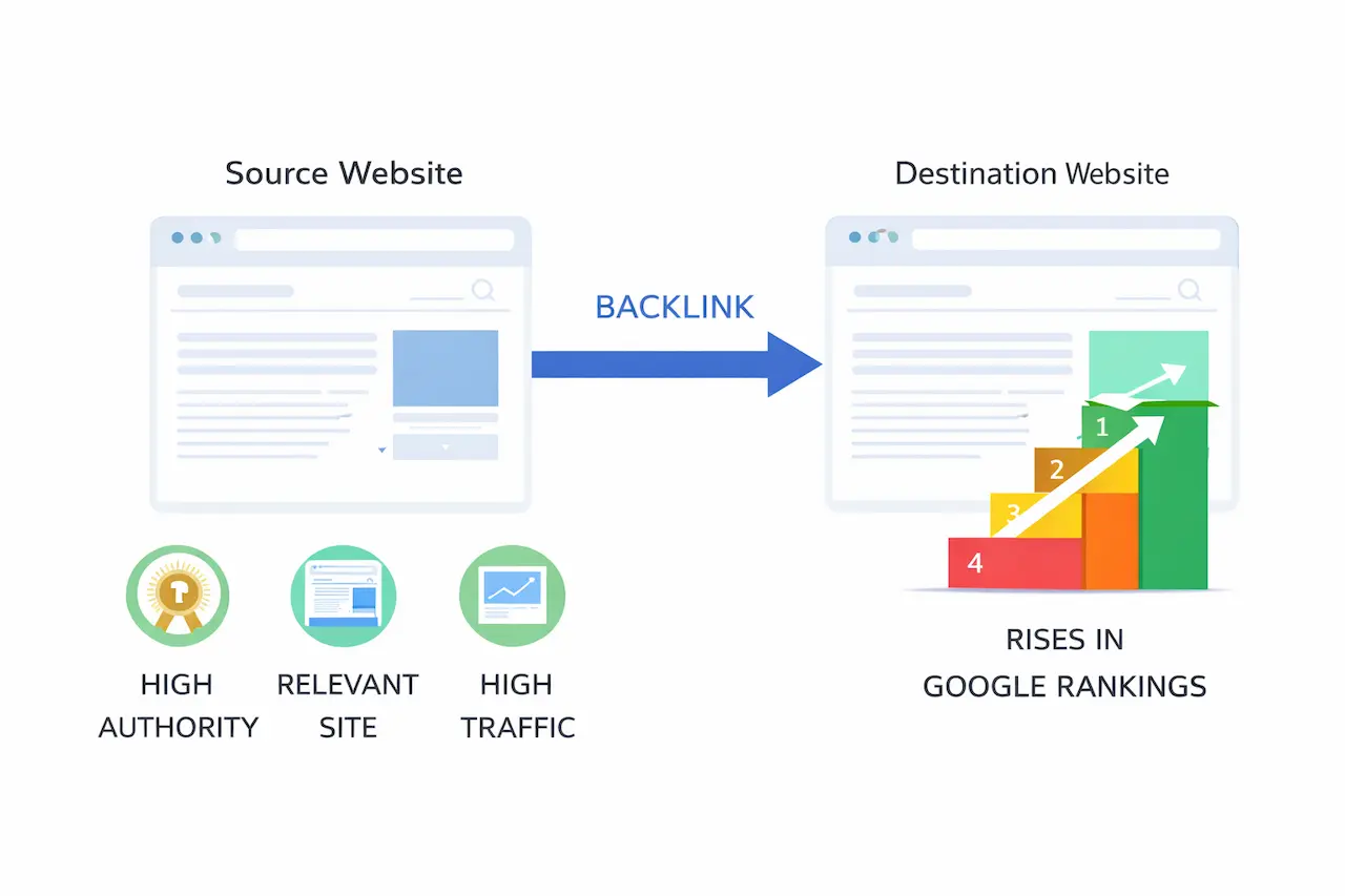 Infographie expliquant le concept de backlink de qualité en SEO