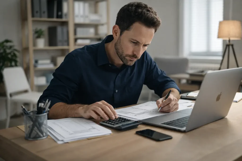 Auto-entrepreneur-calculant-ses-charges-mensuelles_YBLOPTIMA.FR_-1024x682 Charges Auto-Entrepreneur : Le guide complet pour tout comprendre en 2026