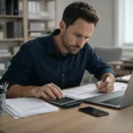 Auto-entrepreneur gérant ses charges et cotisations sociales sur ordinateur