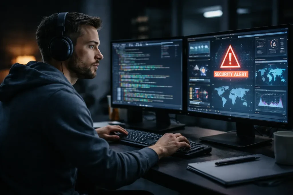 Expert-en-cybersecurite-surveillant-des-systemes-informatiques_YBLOPTIMA.FR_-1024x682 Métiers de la cybersécurité : Salaires, formations et opportunités en 2026