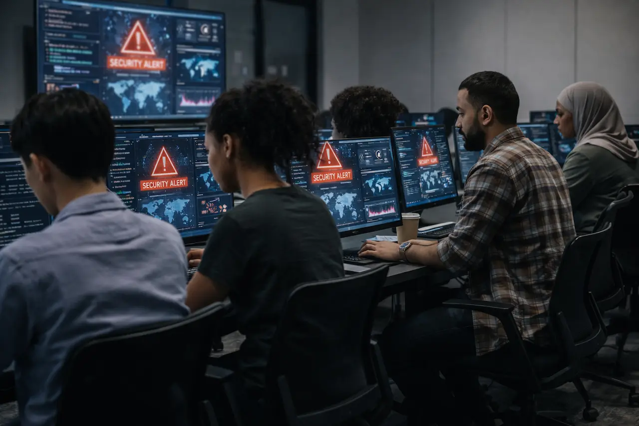 Étudiants en formation cybersécurité réalisant des exercices pratiques