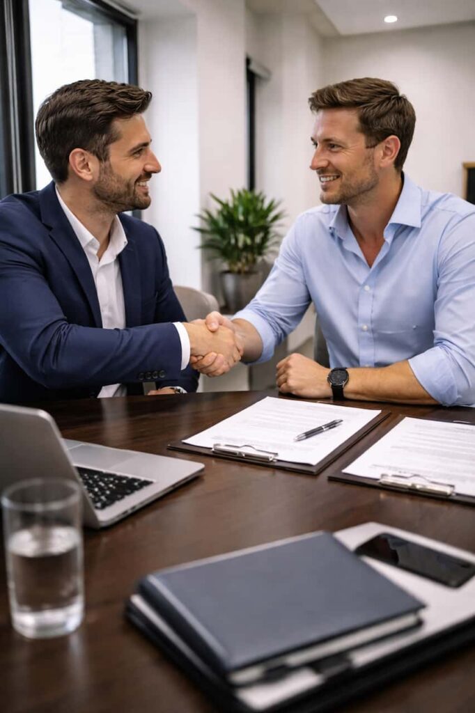 Rencontre-entre-franchiseur-et-candidat-franchise_YBLOPTIMA.FR_-682x1024 Ouvrir une franchise en 2026 : le pour, le contre et les vrais coûts